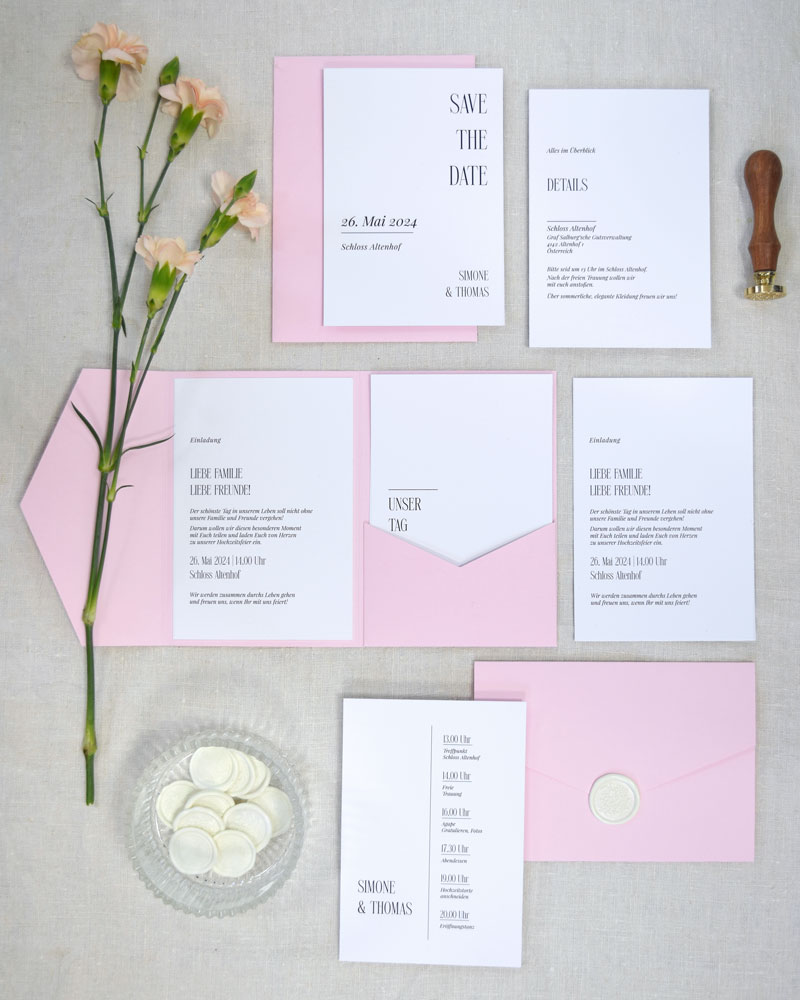 Flatlay mit Pocketfold in rosa